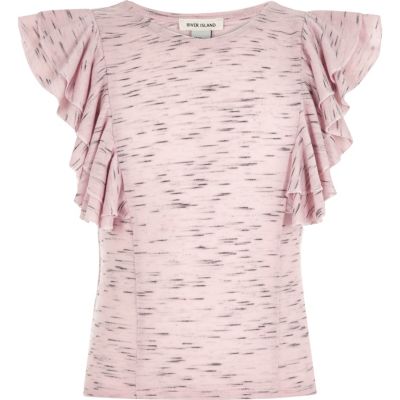 Girls pink frilly sleeve top